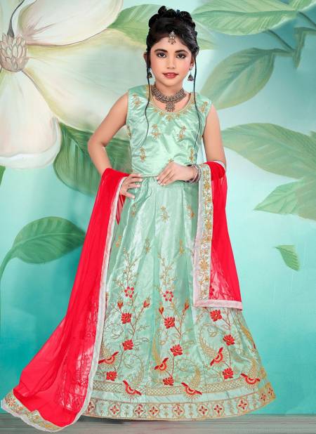 Sea Green Colour Latest Designer Silk Festive Wear Kids Lehenga Collection 177